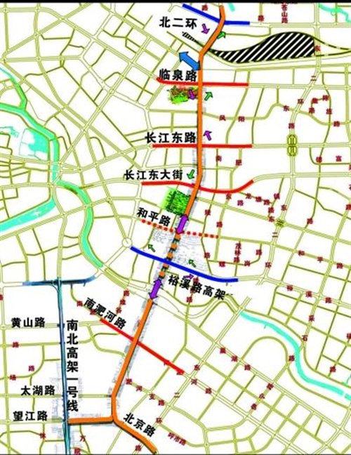 铜陵路高架路线图15:50  铜陵路与和平路交口记者来到路口西北角的一