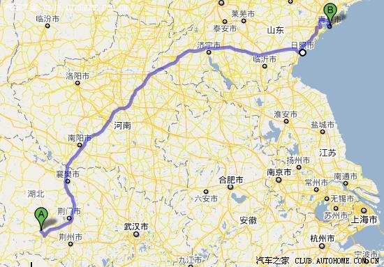 请问宜昌到青岛自驾那条路线最近!